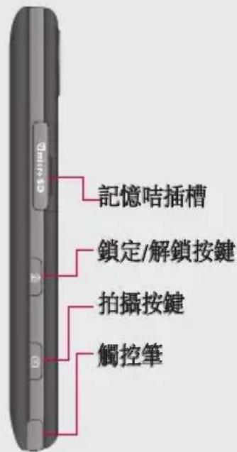 記憶咭插槽 鎖定/解鎖按鍵 拍攝按鍵 觸控筆
