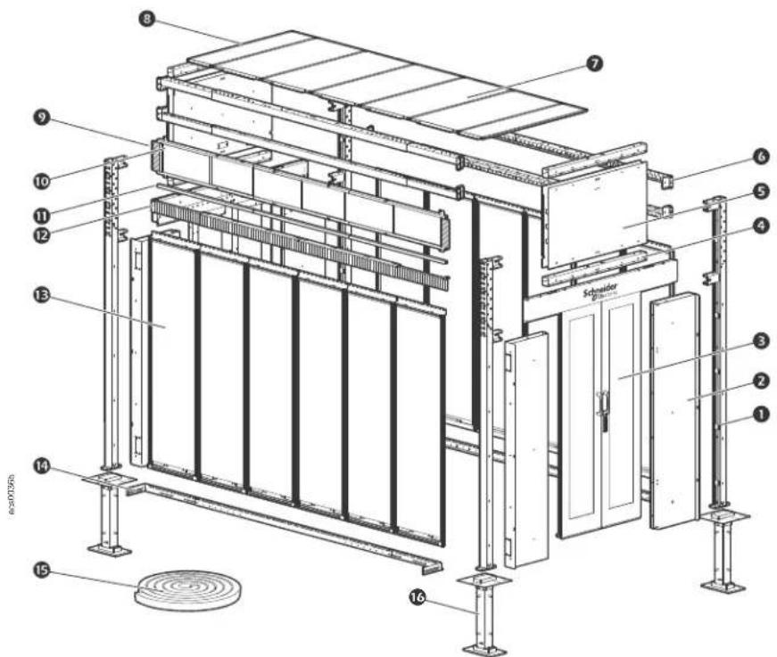 Technical diagram of a structural assembly with numbered components, likely an industrial or mechanical assembly.