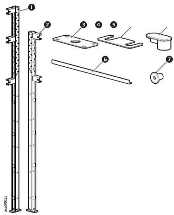 Technical diagram of a vertical metal frame assembly with numbered components for identification