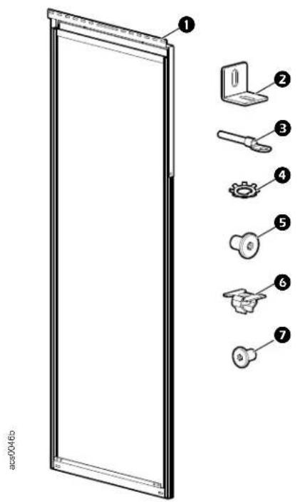 Diagram of a door panel with seven labeled parts including a switch, gear, and light bulb.