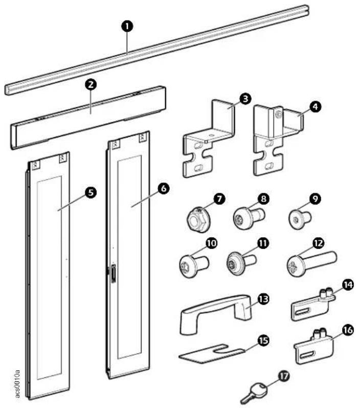 Exploded view diagram of a door assembly with numbered parts for identification