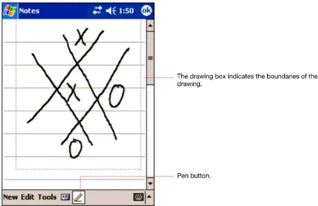 Notes x x x 0 o The drawing box indicates the boundaries of the drawing. Pen button. New Edit Tools