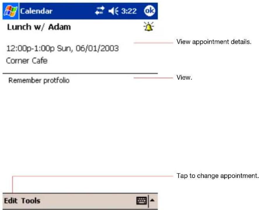 Calendar Lunch w/ Adam 12:00p-1:00p Sun, 06/01/2003 Corner Cafe Remember portfolio View appointment details. View. Tap to change appointment. Edit Tools