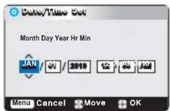 Date/Time Set Month Day Year Hr Min JAN / 01 / 2010 12:00:00:10 Menu Cancel Move OK