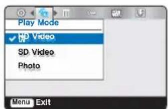 Play Mode HD Video SD Video Photo Menu Exit