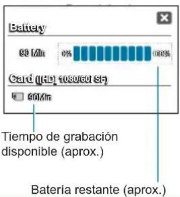 Battery 80 Min 0% 100% Card (HP) 1080/60 SF 90 Min Tiempo de grabación disponible (aprox.) Bateria restante (aprox.)