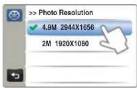 > Photo Resolution ✓ 4.9M 2944X1656 2M 1920X1080