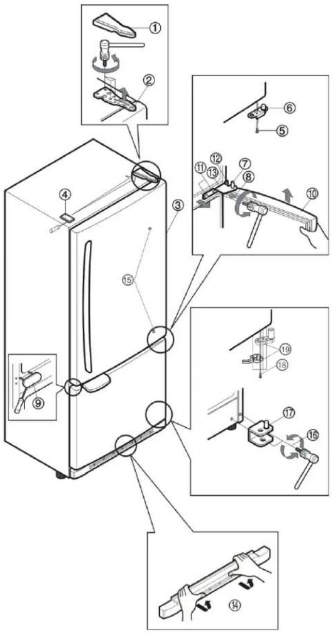 LG GM-738DVC - Para quitar la puerta del congelador - 1