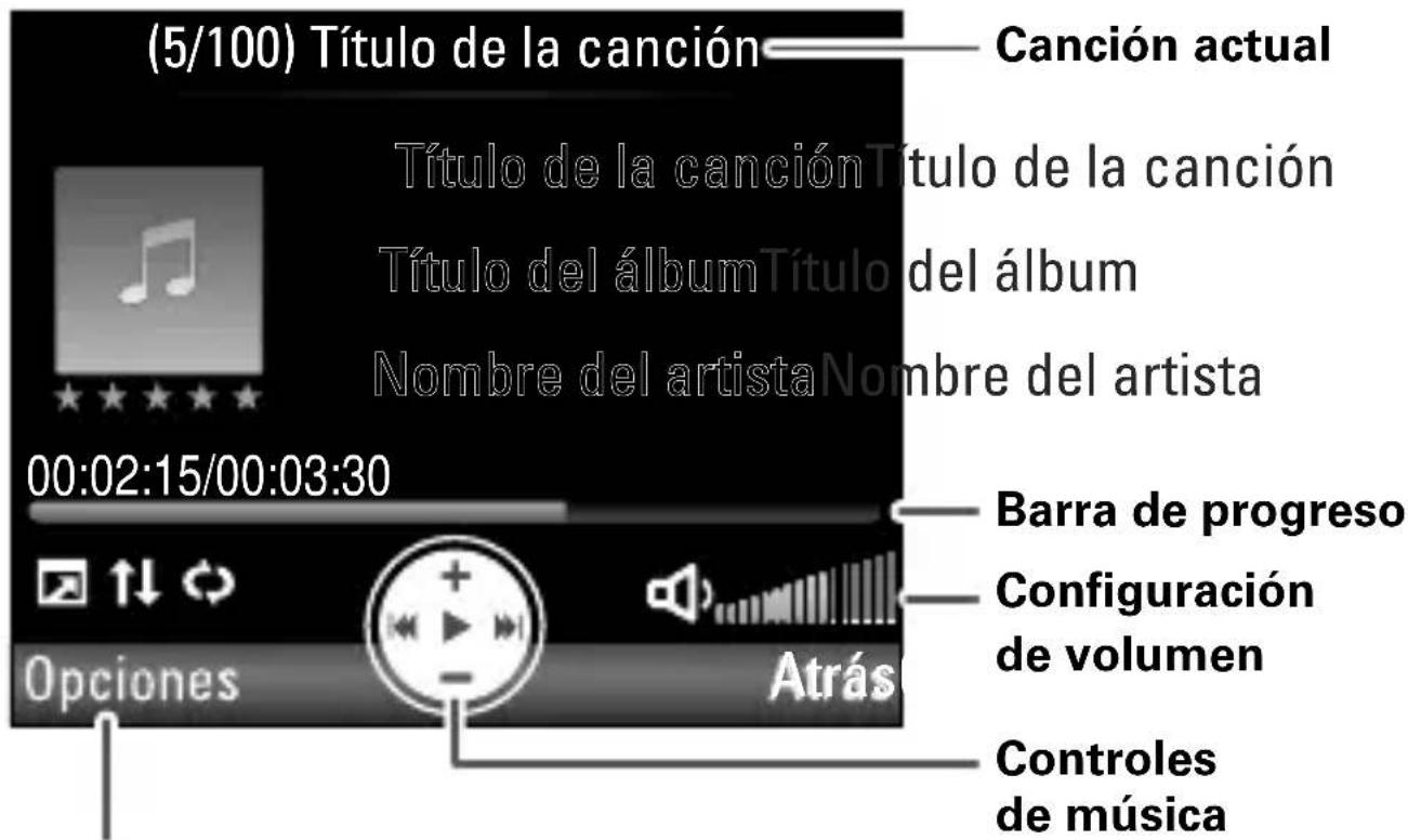 (5/100) Título de la canción Canción actual Título de la canción Título de la canción Título del álbum Título del álbum Nombre del artista Nombre del artista 00:02:15/00:03:30 Opciones Atrás Barra de progreso Configuración de volumen Controles de música