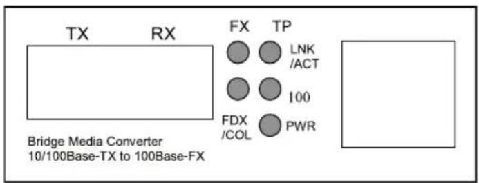 TX RX FX TP LNK /ACT 100 FDX /COL PWR Bridge Media Converter 10/100Base-TX to 100Base-FX
