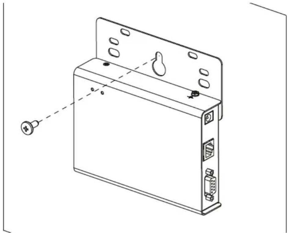 Technical line drawing of a device rear panel with ports and connectors, showing internal components and a dashed alignment line (no text or symbols)