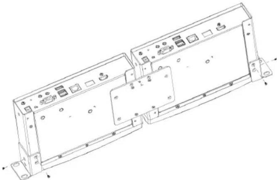 Technical line drawing of a multi-chamber electronic device with ports and connectors (no text or symbols)