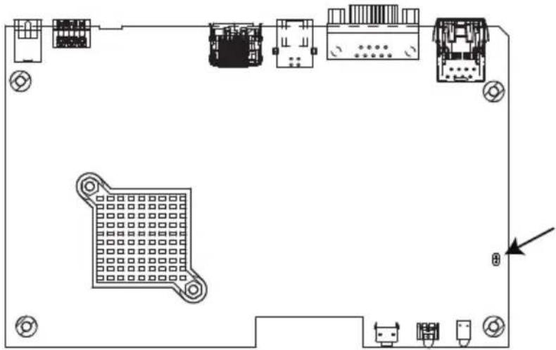 Technical line drawing of a computer motherboard with multiple connectors and a grid-patterned component (no text or symbols)