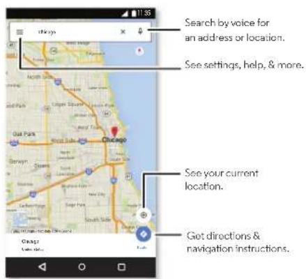 Search by voice for an address or location. See settings, help, & more. See your current location. Get directions & navigation instructions.
