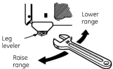 Lower range Leg leveler Raise range