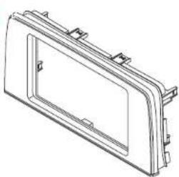 Technical line drawing of a rectangular electronic component with internal compartments and mounting holes (no text or symbols)