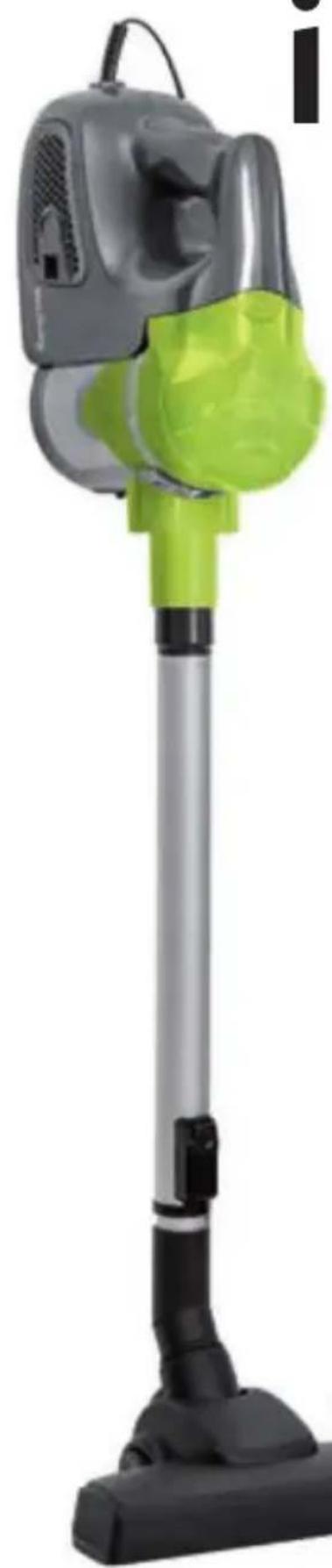 Exterior view of a gray and green handheld vacuum cleaner (no text or symbols visible)