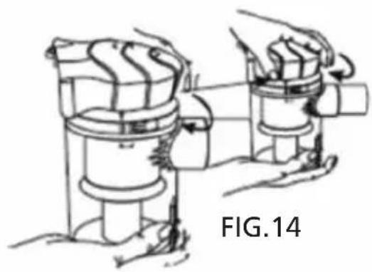 Technical line drawing of two mechanical components with directional arrows, labeled FIG.14 (no text or symbols on the diagram itself)