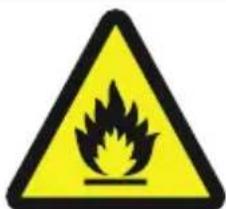 Warning sign depicting a flame symbol in yellow and black on a triangle