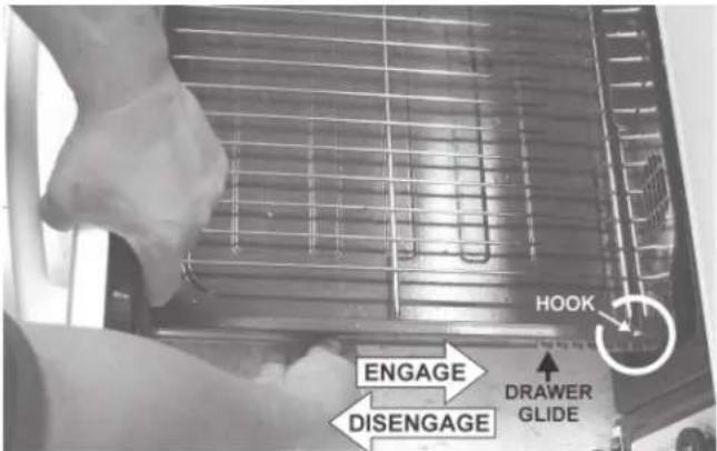 ENGAGE DISENGAGE HOOK DRAWER GLIDE