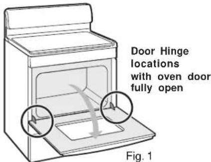 Door Hinge locations with oven door fully open Fig. 1