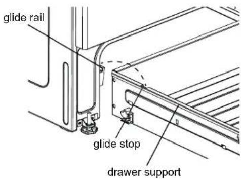 glide rail glide stop drawer support