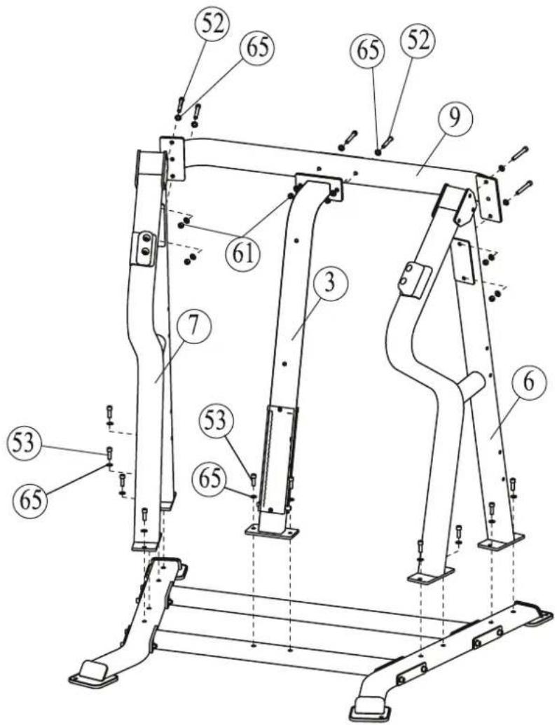 Technical diagram of a mechanical frame assembly with numbered components for identification
