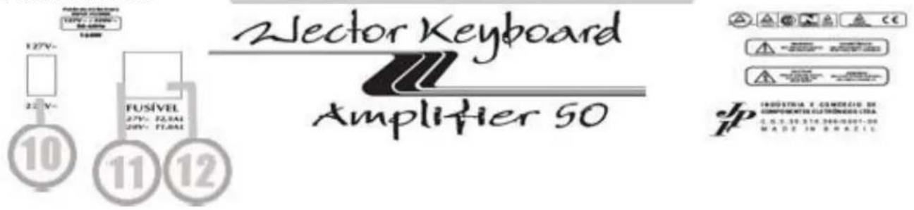 127V~ 2.2 V~ 10 FUSÍVEL 27V~ 72,6A 28V~ 77,6A 11 12 Vector Keyboard Amplifier 50 INDUSTRIA E COMERCIO DE COMPLEMENTO CUSTEORAS LTDA. C.S.Y. 30 S.16.348-19.001-20 MADE IN BRAZIL