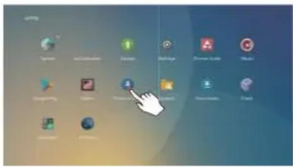Screenshot of a desktop computer interface showing app icons with a cursor pointing at the button.