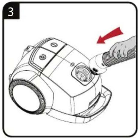 Line drawing of a hand inserting a cable into a vacuum cleaner's airbag (no text or symbols)