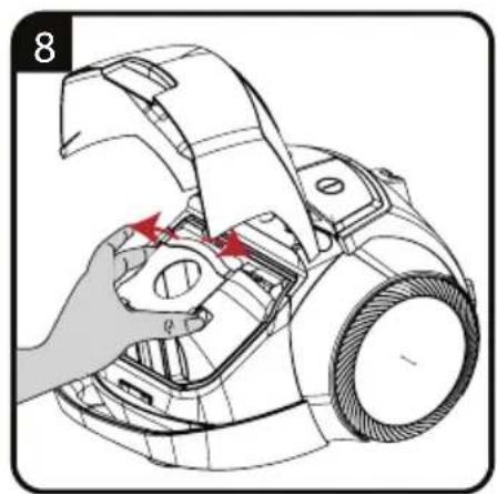Technical illustration of a mechanical device with red arrows indicating a component or operation (no text or symbols present)