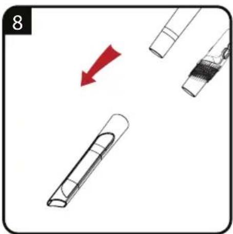 Diagram showing three cylindrical objects with a red arrow indicating direction, no text or symbols present