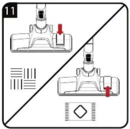 Diagram of a vacuum cleaner with a red arrow indicating motion direction (no text or symbols)
