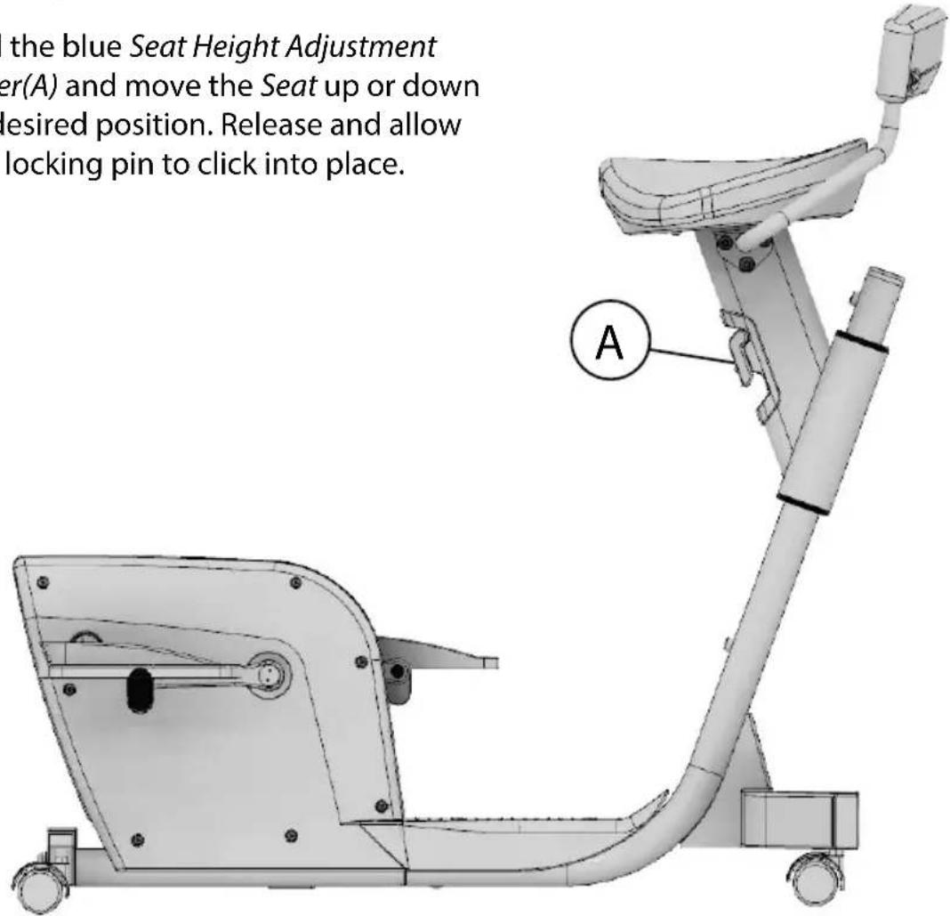 the blue Seat Height Adjustment er(A) and move the Seat up or down desired position. Release and allow locking pin to click into place.