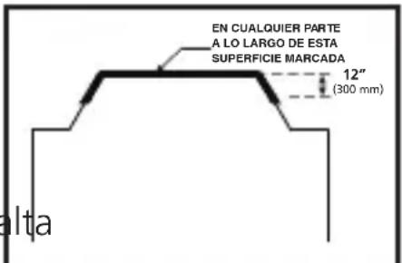EN CUALQUIER PARTE A LO LARGO DE ESTA SUPERFICIE MARCADA 12" (300 mm) alta