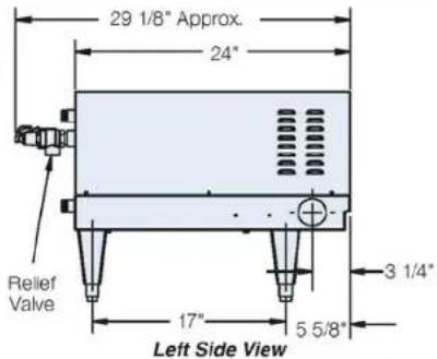29 1/8" Approx. 24" 3 1/4" Relief Valve 17" 5 5/8" Left Side View