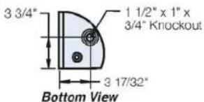3 3/4" 1 1/2" x 1" x 3/4" Knockout 3 17/32" Bottom View