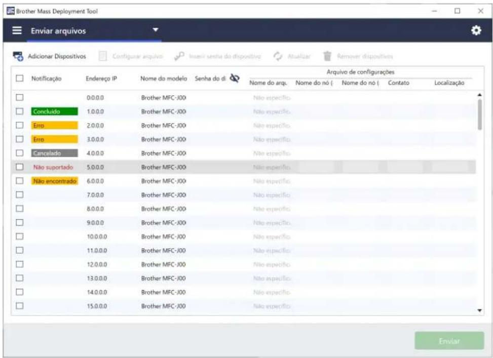 Brother Mass Deployment Tool Enviar arquivos Adicionar Dispositivos Configurar arquivos Inserir sente do dispositivo Atualizar Remover dispositivos Notificação Endereço IP Nome do modelo Senha do di Arquivo de configurações Nome do arq. Nome do nó { Nome do nó { Contato Localização 0.0.0.0 Brother MFC-J00 Não específico. Concluído 1.0.0.0 Brother MFC-J00 Não específico. Erro 2.0.0.0 Brother MFC-J00 Não específico. Erro 3.0.0.0 Brother MFC-J00 Não específico. Cancelado 4.0.0.0 Brother MFC-J00 Não específico. Não suportado 5.0.0.0 Brother MFC-J00 Não específico. Não encontrado 6.0.0.0 Brother MFC-J00 Não específico. 7.0.0.0 Brother MFC-J00 Não específico. 8.0.0.0 Brother MFC-J00 Não específico. 9.0.0.0 Brother MFC-J00 Não específico. 10.0.0.0 Brother MFC-J00 Não específico. 11.0.0.0 Brother MFC-J00 Não específico. 12.0.0.0 Brother MFC-J00 Não específico. 13.0.0.0 Brother MFC-J00 Não específico. 14.0.0.0 Brother MFC-J00 Não específico. 15.0.0.0 Brother MFC-J00 Não específico. Enviar