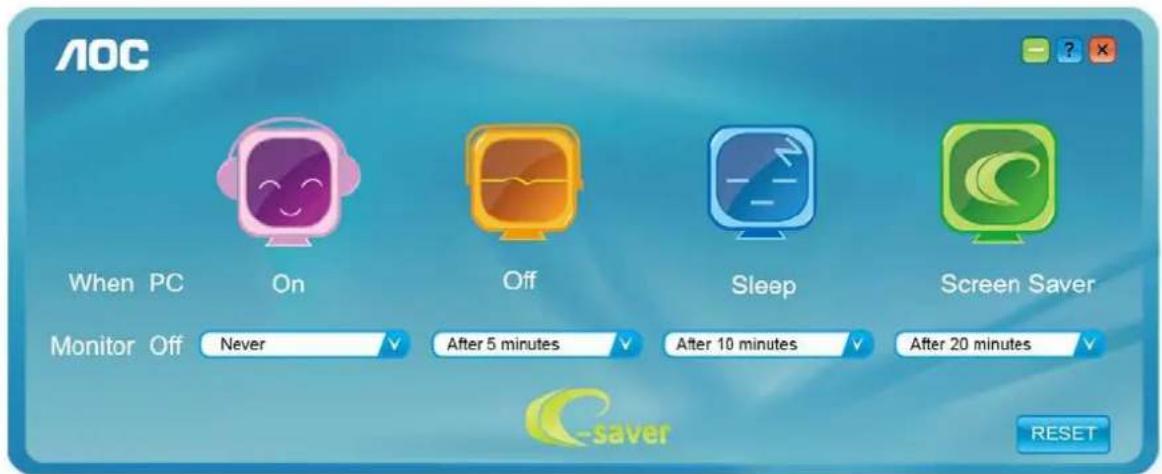 AOC When PC On Off Sleep Screen Saver Monitor Off Never After 5 minutes After 10 minutes After 20 minutes - saver RESET