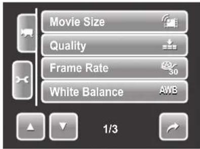 Movie Size Quality Frame Rate 30 White Balance AWB 1/3