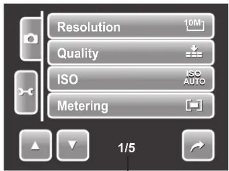 Resolution 10M Quality ↓ ISO ISO AUTO Metering 1/5