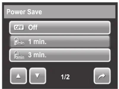 Power Save OFF Off 1 min. 3 min. 1/2