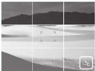 Black-and-white landscape photo of sand dunes with distant hills and a small icon in the corner (no text or symbols)