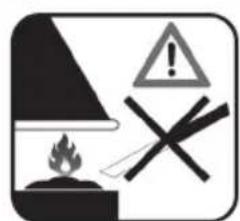 Warning symbol image showing a flame, warning sign, and crossed-out X mark