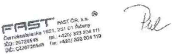FAST FAST CR, a.s. Černokustu/lecka 1621, 251 01 Řčarny JČQ: 26726548 tel.: +420/ 323 204 111 DIČ: CZ26726548 fax: +420/ 323 204 110
