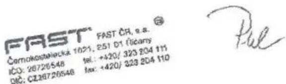 FAST Černokostalecká 1021, 251 D1 Žicany ÍČO: 26726548 tel.: +420/ 323 204 111 DIČ: CZ26720548 fax: +420/ 323 204 110