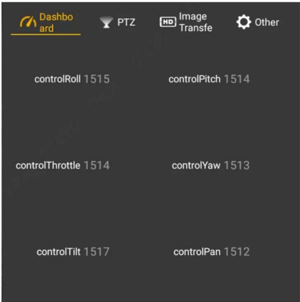 Dashboard PTZ Image Transfe Other controlRoll 1515 controlPitch 1514 controlThrottle 1514 controlYaw 1513 controlTilt 1517 controlPan 1512