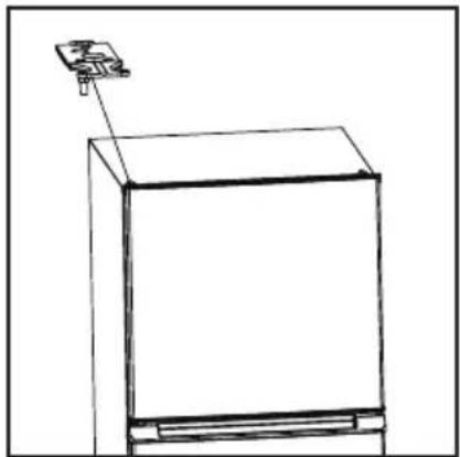 Line drawing of a refrigerator with a small electronic device attached to top (no text or symbols)