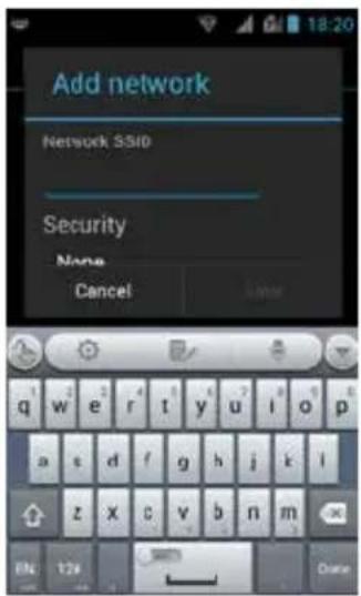 Add network Network SSID Security None Cancel Enter