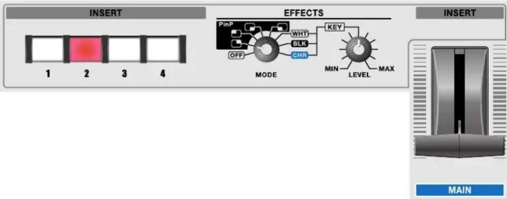 INSERT 1 2 3 4 EFFECTS PinP OFF MODE WHT BLK CHR KEY MIN LEVEL MAX INSERT MAIN